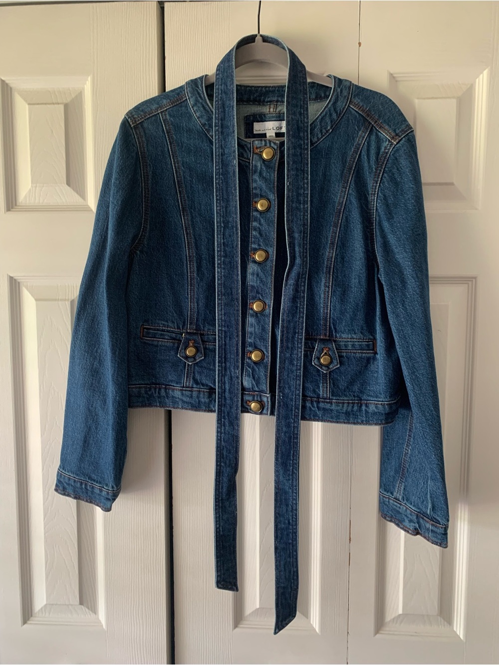 LOFT Blue Denim Tie-Neck Jacket - Picture 3 of 5
